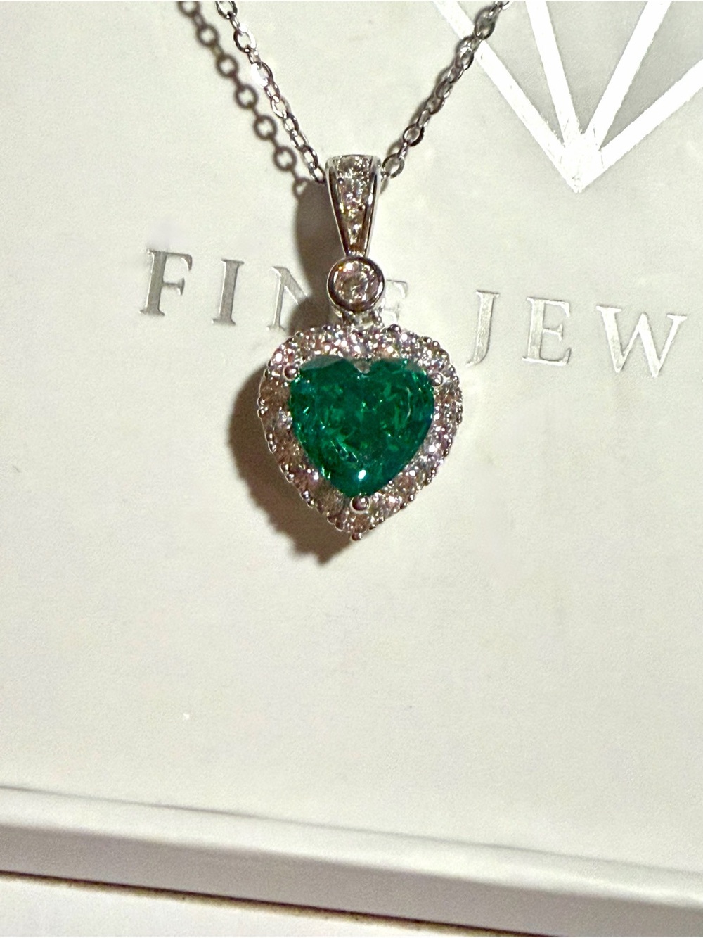 Emerald Heart Pendant Necklace with Sterling Silver Necklace